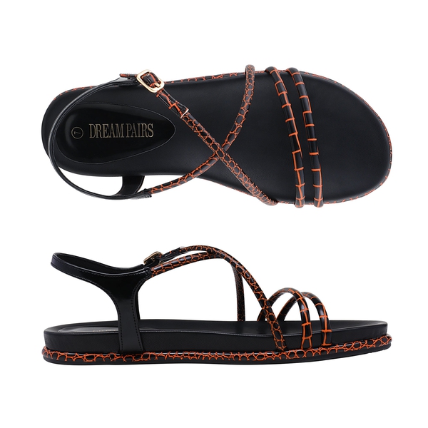 Round Toe Dressy Flat Sandals - BLACK ORANGE - 3